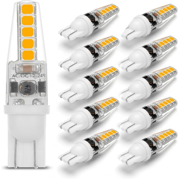 12 Volt Low Voltage Wedge Base Led Landscape Bulbs T5 T10 3W 300lm,T5 Malibu  Light Bulbs,921 922 912 194 168 T10 RV Camper Trailer Motorhome Marine Boat Dome Light,2700K Warm White,10 Pack
