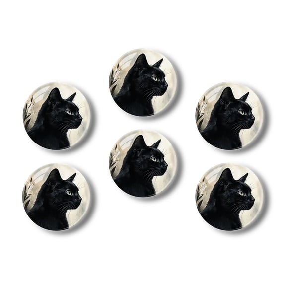 Glass Refrigerator Magnet 6Pcs Magnetic Fridge Sticker,Decor for Kitchen,Whiteboard,Cabinet,Black Cat Close-Up Of The Head And Body