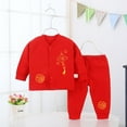 thumbnail image 2 of Ruyang Toddler Red Sweatsuit Outfits Tang Suits Boys Girls Print Buttons Top Solid Pants Chinese Calendar New Year Clothes, 2 of 7