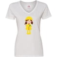 thumbnail image 3 of Inktastic Girl with Brown Hair, Yellow Raincoat, Frog Women's V-Neck T-Shirt, 3 of 5