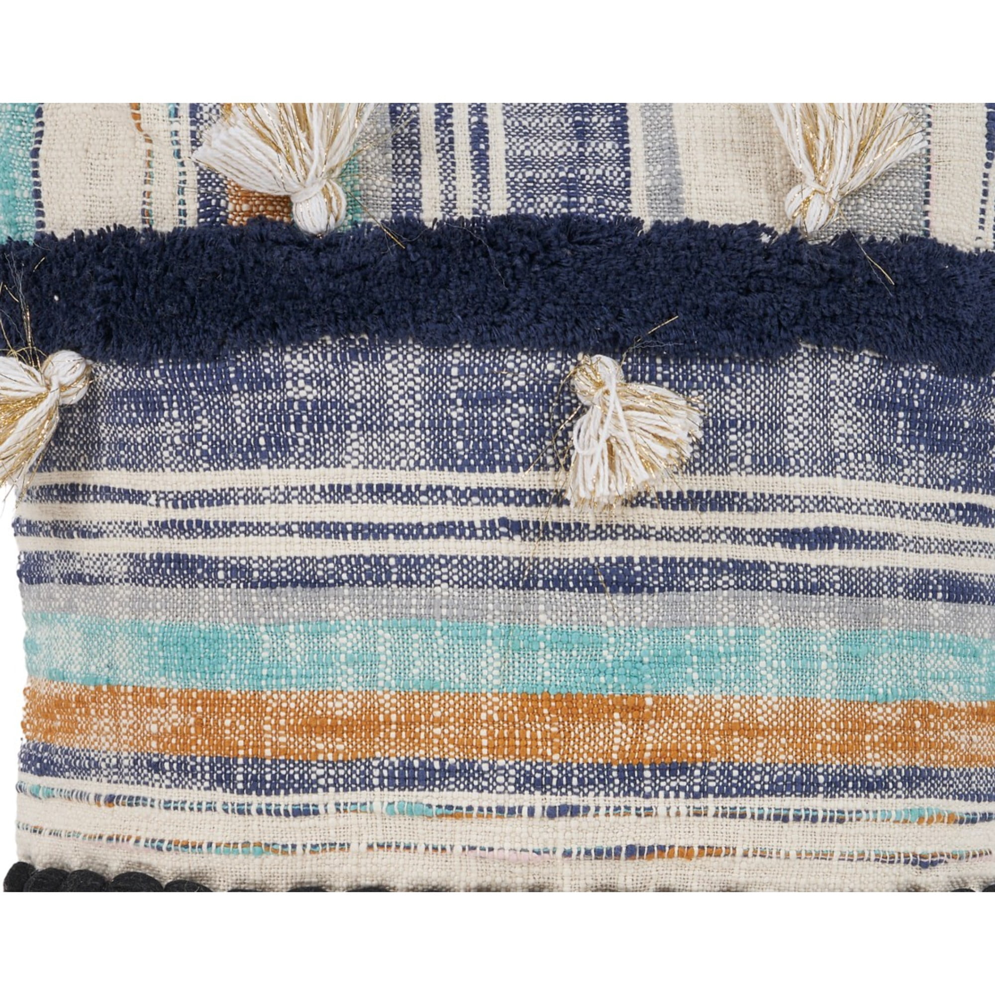 Laddha Home Designs Handwoven Coastal Geometric Striped Square Throw Pillows - 18" - Blue and Tan -