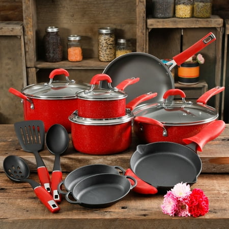 The Pioneer Woman Vintage Speckle Red Cookware Set, 17