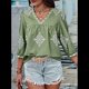 thumbnail image 5 of Blusas Casuales de con Cuello en V y Estampado Floral para Mujer, Blusas Bohemias de Verano con Mangas 3/4. Verde XXL, 5 of 9