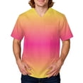 thumbnail image 2 of Domuza Scrub Shirts for Men Gradient Tie-Dye V Neck Short Sleeve Caregiver Uniform Big and Tall Comfy Soft Medical Workwear with 3 Pockets Pink 2XL, 2 of 5