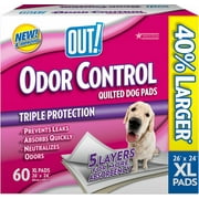 OUT! Odor Control Quilted Dog Pads Training Pads, 26x24 Inch, X-Large, 60 Count, 6 Pack
