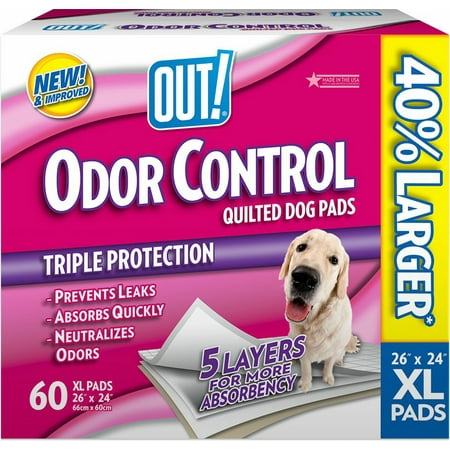 OUT! Odor Control Quilted Dog Pads Training Pads, 26x24 Inch, X-Large, 60 Count. 2 Pack