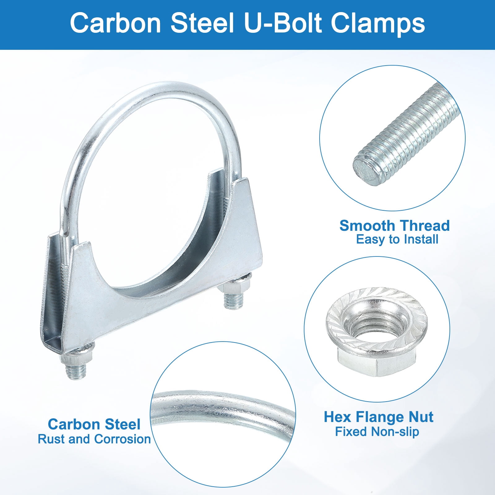 Uxcell 4 Pack Muffler U-Bolt Clamps for 38mm(1-1/2")  Diameter, U-shaped Exhaust Pipe Clamp, Saddle Type U-bolt Clamps for Pipes Connection