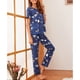 thumbnail image 3 of Conjunto de pijamas Top de manga corta con estampado elegante, ropa de dormir holgada y transpirable con cuello redondo y pantalones largos, 3 of 6
