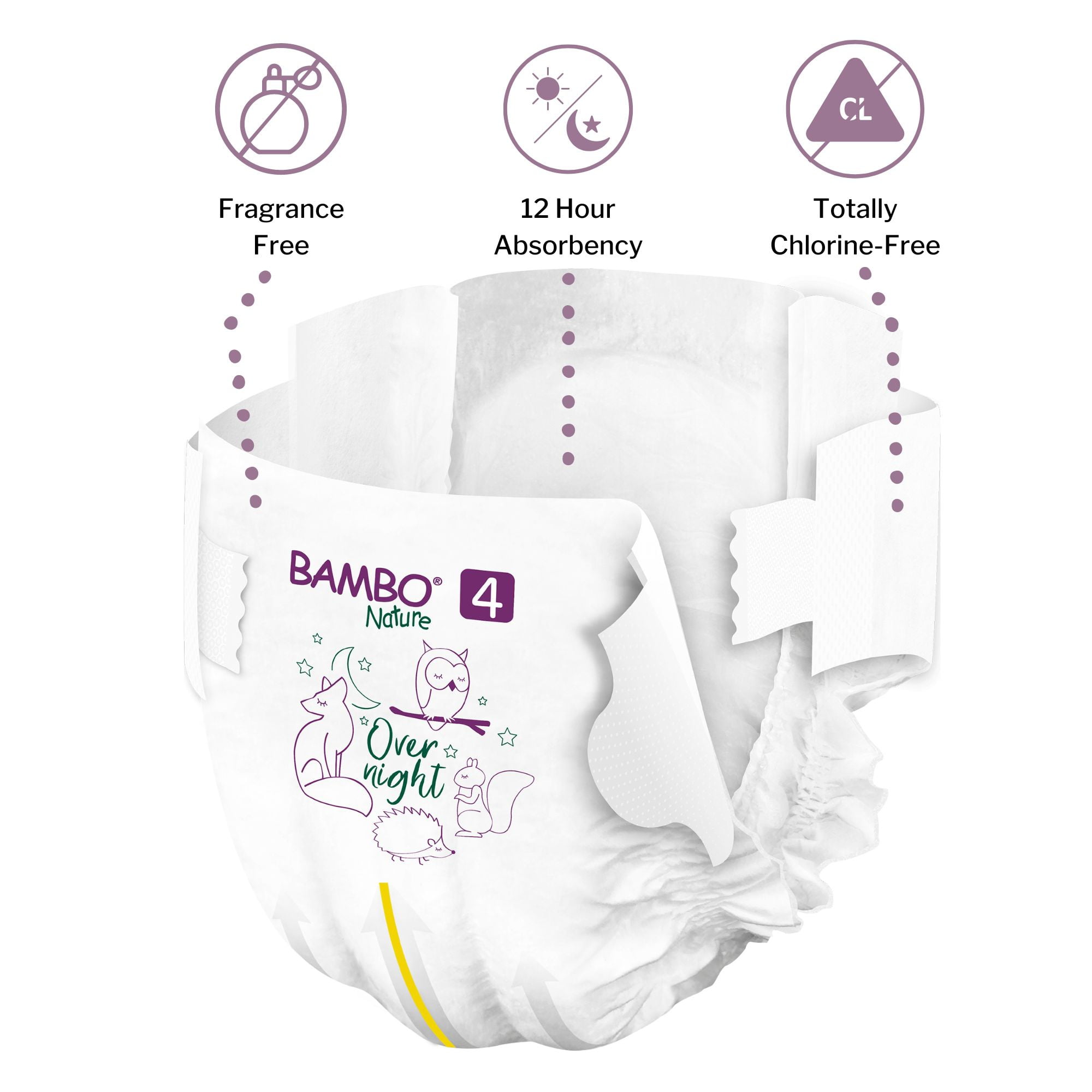 Bambo Nature Overnight Diapers, Eco-Friendly Disposable Baby Diapers - Size 4, 15-31 lbs, 24 Count, 4 Packs, 96 Total