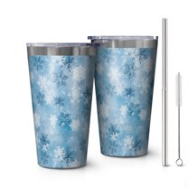 16oz Tumblers Light Blue Christmas Snowflake Pattern Stainless Steel Vacuum Insulated Double Wall Travel Tumbler Cups Mug with Lid and Straw,Cleaning Brush for Coffee,Tea