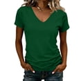 thumbnail image 2 of Women's Classic Fit T Shirts Short Sleeve V Neck Casual Tee Shirt Summer Tops Dark Green S, 2 of 5