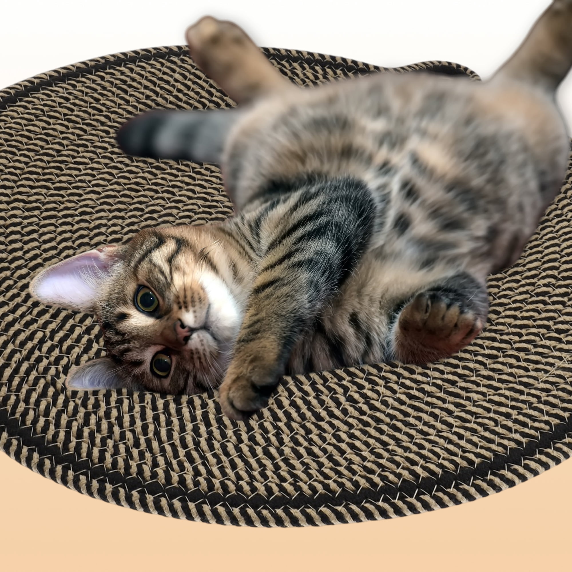 Unique Bargains Cat Scratcher Mat with A Cat Ball Cotton Rope Black [19.69"]