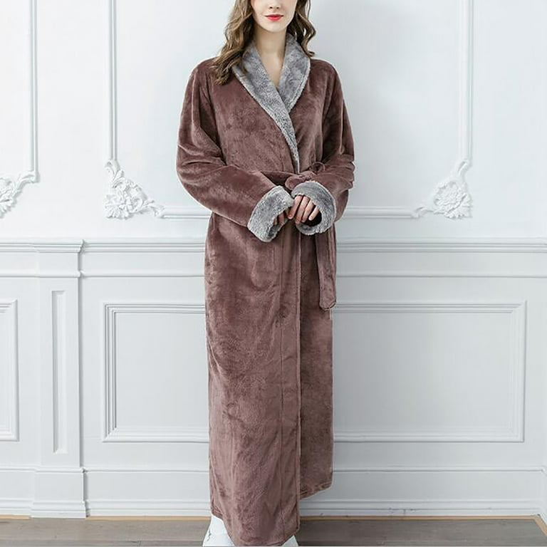 HAPIMO Discount Women's Robes Soft Sleepwear Cotton Plush Robe Warm Fleece  Bathrobe Ankle Length Long Winter Bath Robes Nightgown Coffee XL