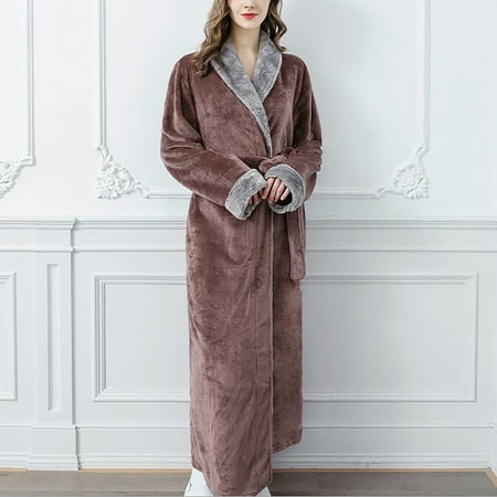 

EQWLJWE Women And Mens Splice Thicken Coral Fleece Robe Bathrobe Gown Pajamas Sleepwear Pocket+Belts Robes Holiday Clearance