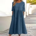 thumbnail image 4 of Elegant Dress O-Neck Half Sleeve Cotton Hemp Pleated Dress 2023 New Summer Women's Casual Loose Comfortable Vintage Long Dress, 4 of 5