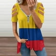 thumbnail image 2 of Flag of Colombia Womens Summer V Neck Zipper Top Short Sleeve T Shirt Off Shoulder Top Casual Classy Loose Shirts, 2 of 7
