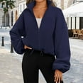 thumbnail image 2 of AOMPMSDX Plus Size Coat For Women Zip Up Hoodie Women Oversized Sweatshirt Cropped Jacket Trendy Jacket Workout Coat S Blue, 2 of 5