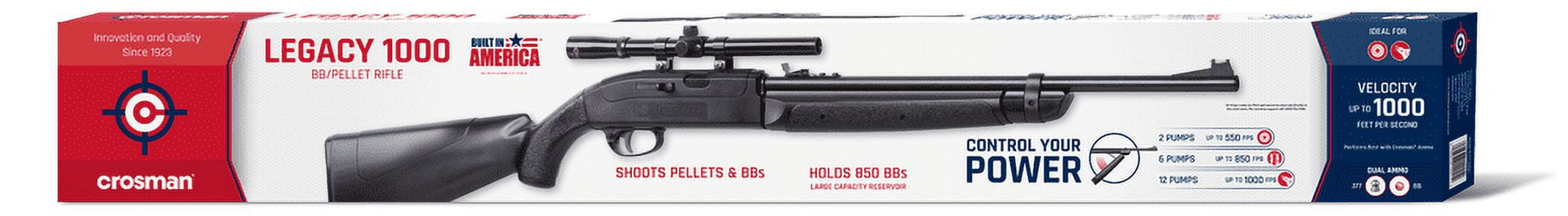 Crosman Brand Legacy 1000 .177 Air Rifle, Air Gun Power Type- Variable Pump type, BB or Pellet.