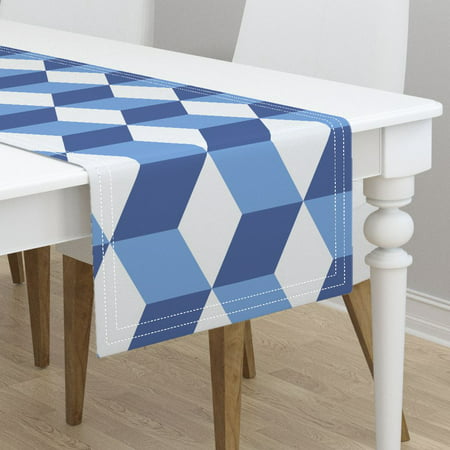 Table Runner Optical Illusion Hex Blue And White Hexagon Tile Cotton (100 Best Optical Illusions)