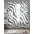 thumbnail image 3 of Abstract Lines Sheer Curtains 108 inches Long 2 Panels Set White Green Water Ripple Modern Art Sheer Window Curtain Rod Pocket Voile Drapes for Living Room/Bedroom, Each 52" W x 108" L, 3 of 7