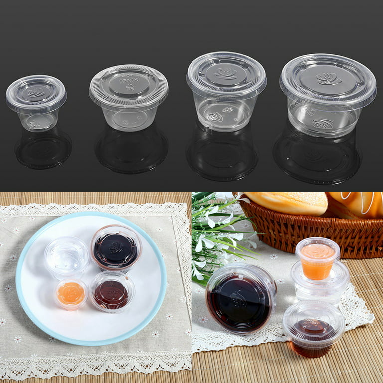ANGGREK 4 Sizes 50Pcs Disposable Plastic Clear Sauce Chutney Cups Boxes  With Lid Food Takeaway Hot, Sauce Cup Plastic,Sauce Cup