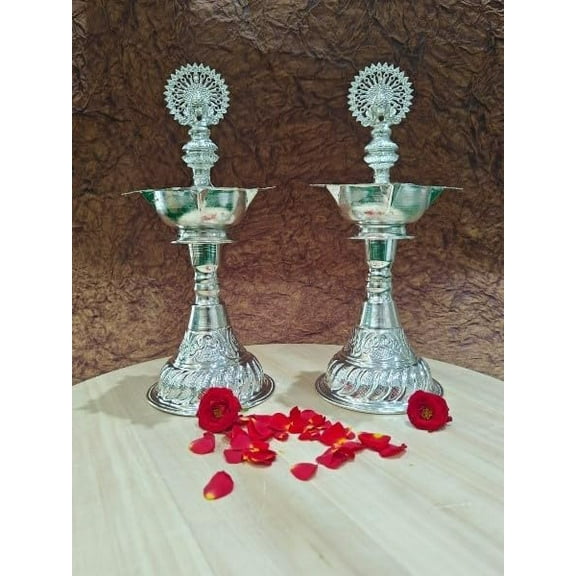 German silver dancing peacock diya pair set for diwali/ housewarming pooja/ home décor/ gift item