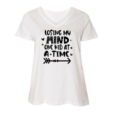 

Inktastic Mothers Day Losing My Mind One Kid at a Time Women s Plus Size V-Neck