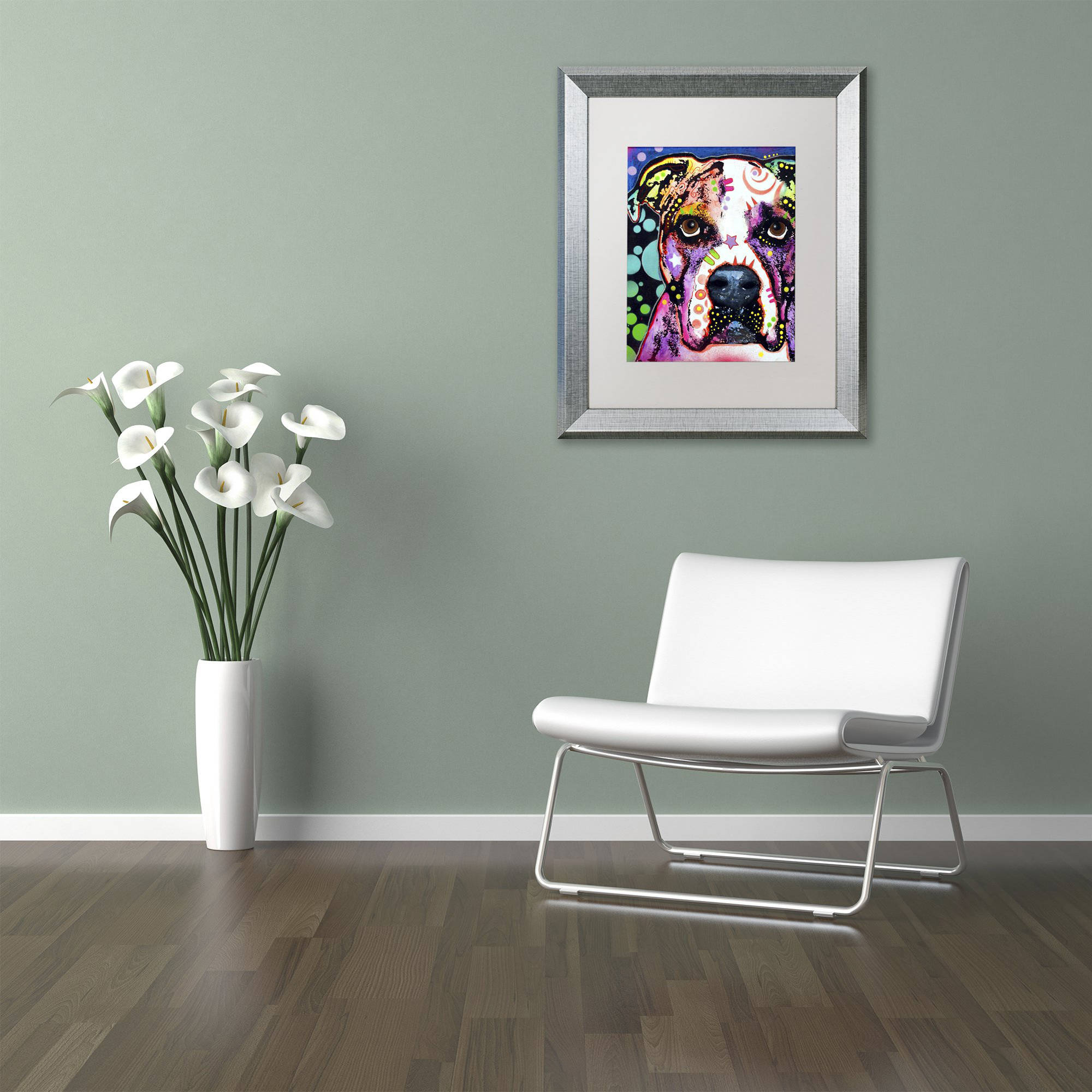 Trademark Fine Art "American Bulldog II" Canvas Art by Dean Russo, White Matte, Silver Frame