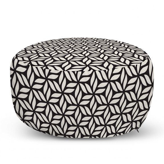 Lattice Pouf Cover with Zipper, Pastel Silhouettes of Flower Petals Abstract Style on Dark Backdrop, Soft Decorative Fabric Unstuffed Case, 30" W X 17.3" L, Charcoal Grey and Ivory, by Ambesonne