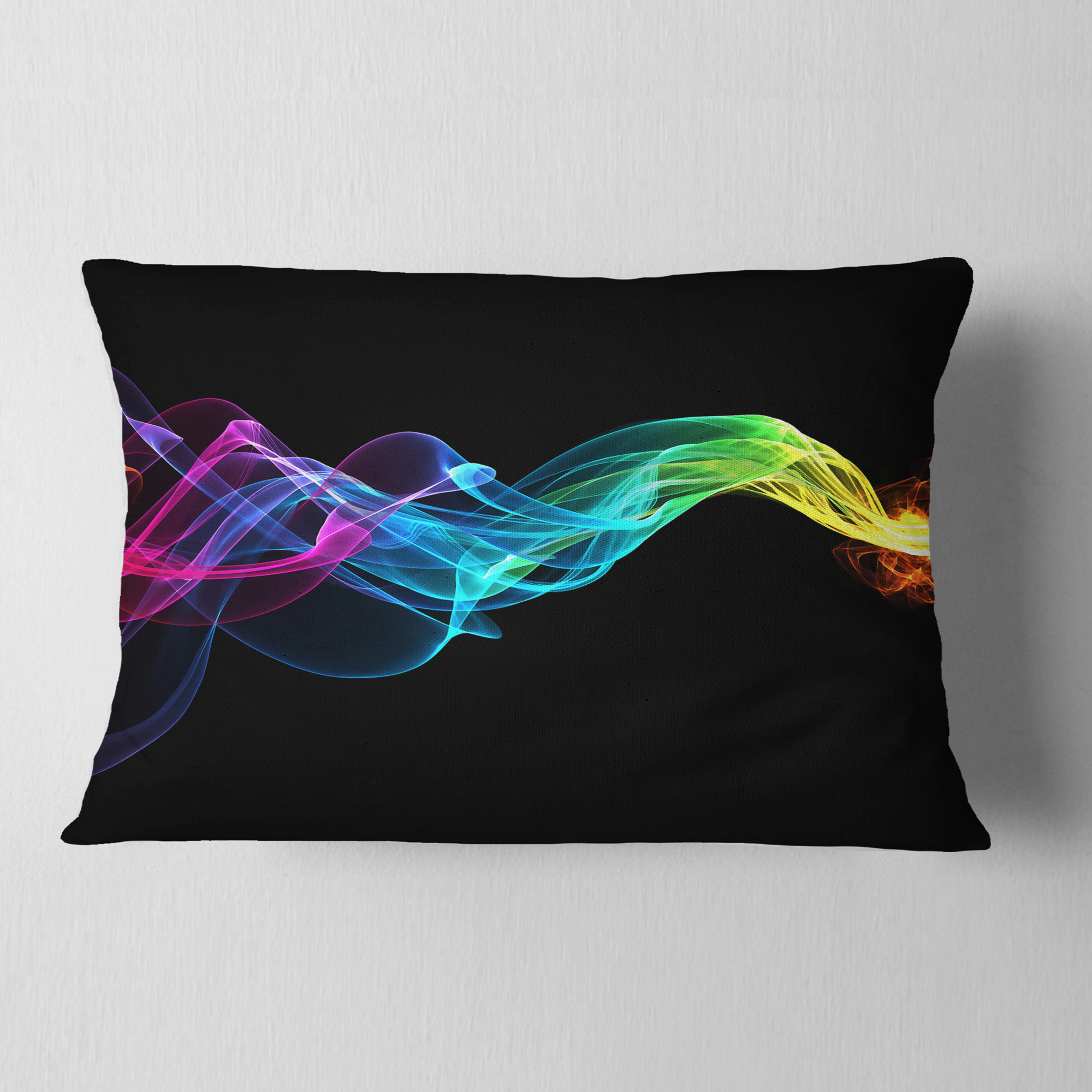 Designart Abstract Ribbon Waves on Black - Abstract Throw Pillow - 12x20