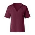 thumbnail image 3 of QENGING Women's Short Sleeve Summer Cropped Sleeves Lapel V-Neck Cotton Line Loose Shirt Blouse on Clearance, 3 of 7