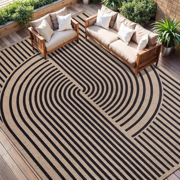 Alease Easy Jute 3x5 Outdoor Rug for Living Room,Non-Slip Thin Black Rainbow Indoor Area Rug,Washable Boho Farmhouse Carpet for Front Porch Bedroom Patio Entryway Balcony