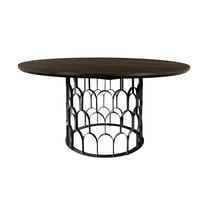 Armen Living Gatsby Round Contemporary Wood & Metal Dining Table in Oak/Black