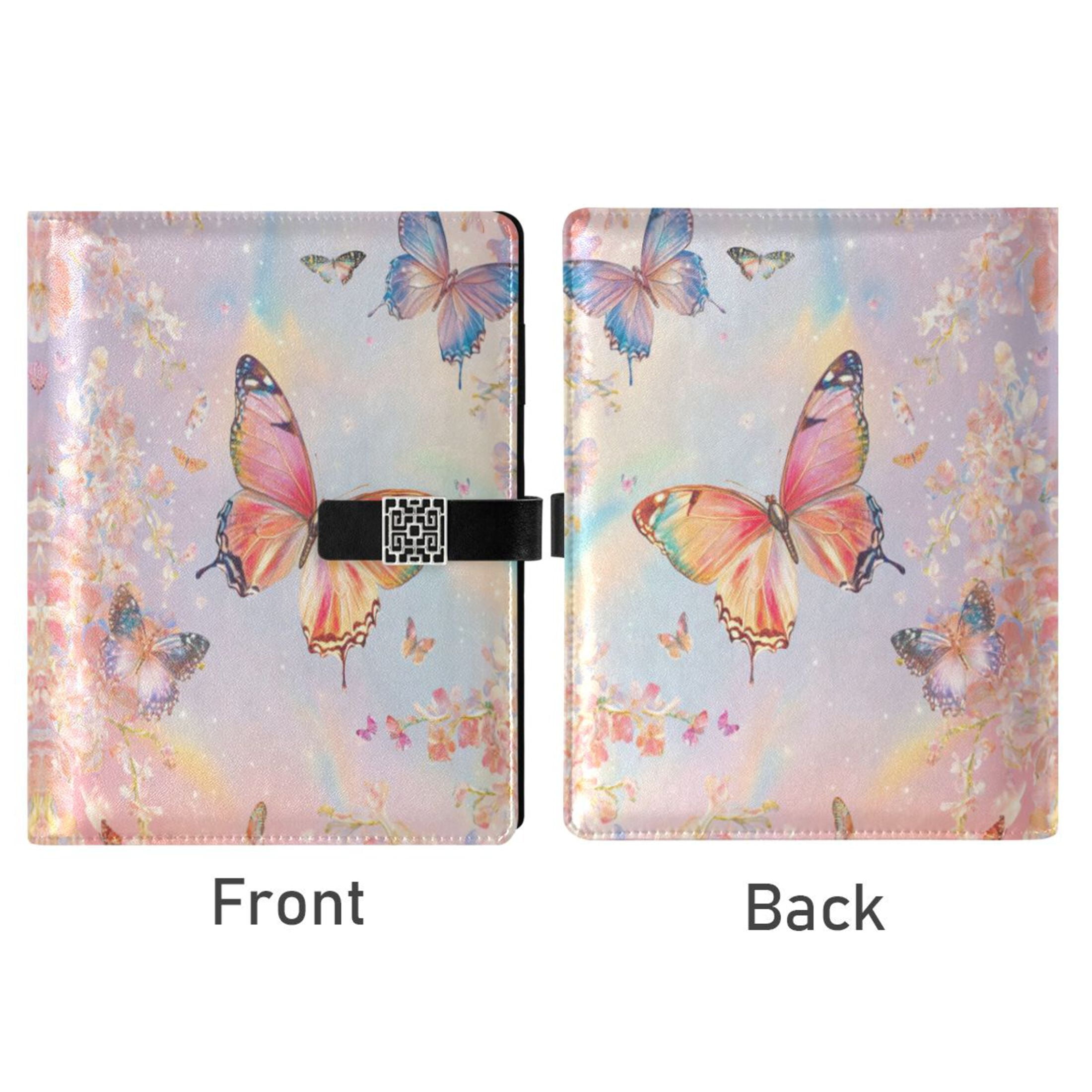 Leather Planner Leather Notebook Notebook Journal Binder Design Pen Pocket Design Convenient for Storage Light Pink Flower Butterfly