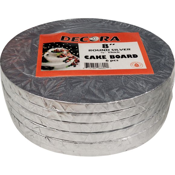 Decora Silver Round Cake Board - 8, 1/2 Thick - Pack of 12 - Professional Cake Board for Sturdy Support (12ct)