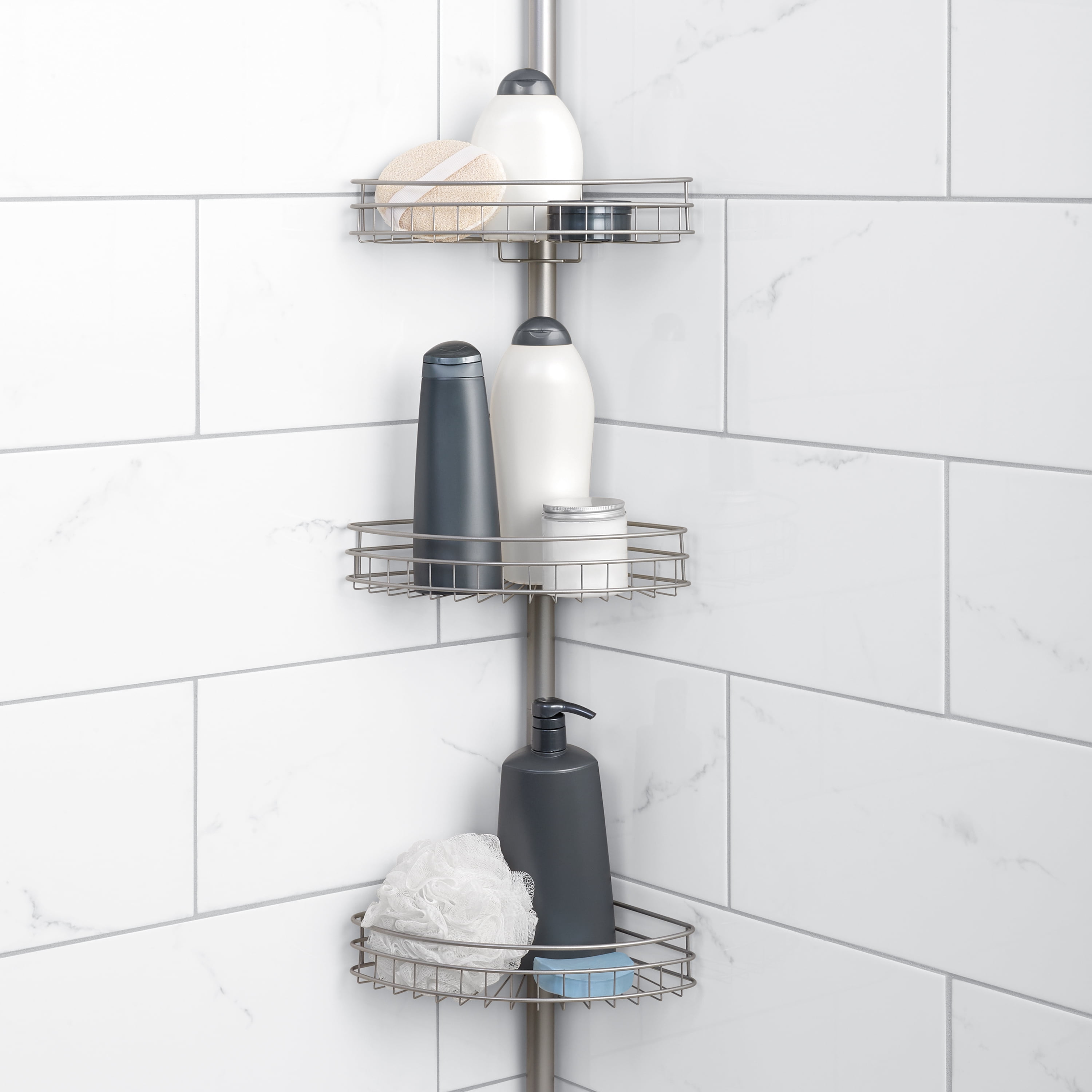 Mainstays Adjustable Tension Shower Pole Caddy with 3 Shelves - White - 1 Each