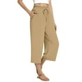 thumbnail image 2 of DHFJKG Women's Casual Capri Pants Linen High Waisted Solid Color Loose Fit With Tight Waist Lace Up Wide Leg Cropped Pants Leisure Trousers, 2 of 5