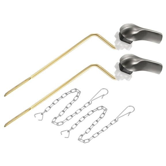 Universal Toilet Handle Replacement, 2 Pcs Toilet Flush Handle with Stainless Steel Chain, Zinc Alloy Toilet Handle Lever, Brushed Nickel Handle(1.2inch Width)