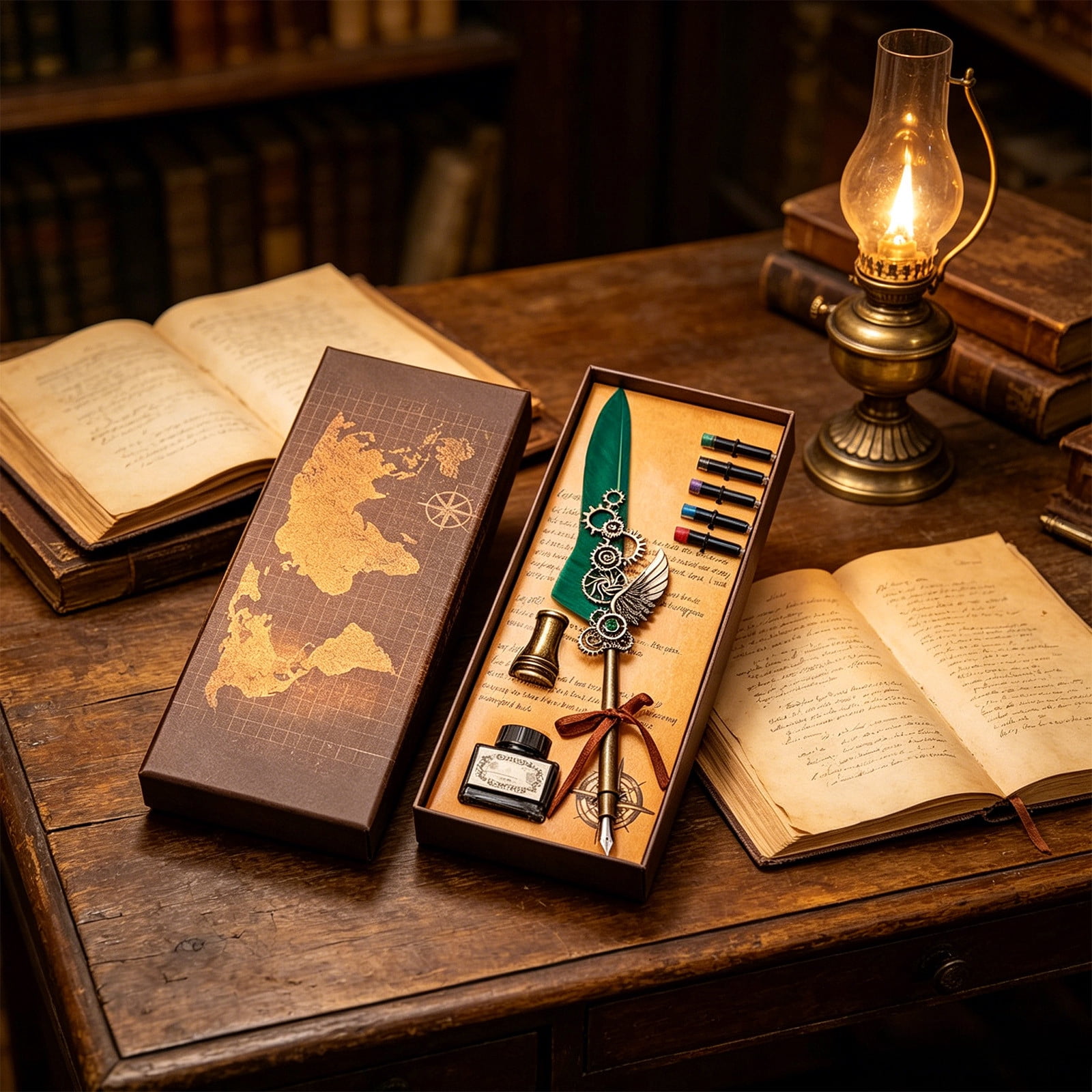 Xheghe Steampunk Quill Pen Set with Ink and Stand - Elegant Writing Kit for Journaling, Letter Writing, and Gifts for Adults