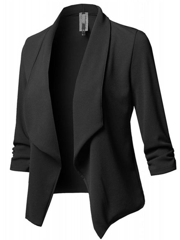 FRPE Women Open Front Solid Long Sleeve Outerwear Lapel Blazer Jacket