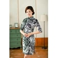 thumbnail image 2 of Women Special 1/2 Long Sleeve Modern Mandarin Chinese Cheongsam Qipao Sheath Short Dress&nbsp;(Black/white asymmetrical prints), 2 of 6