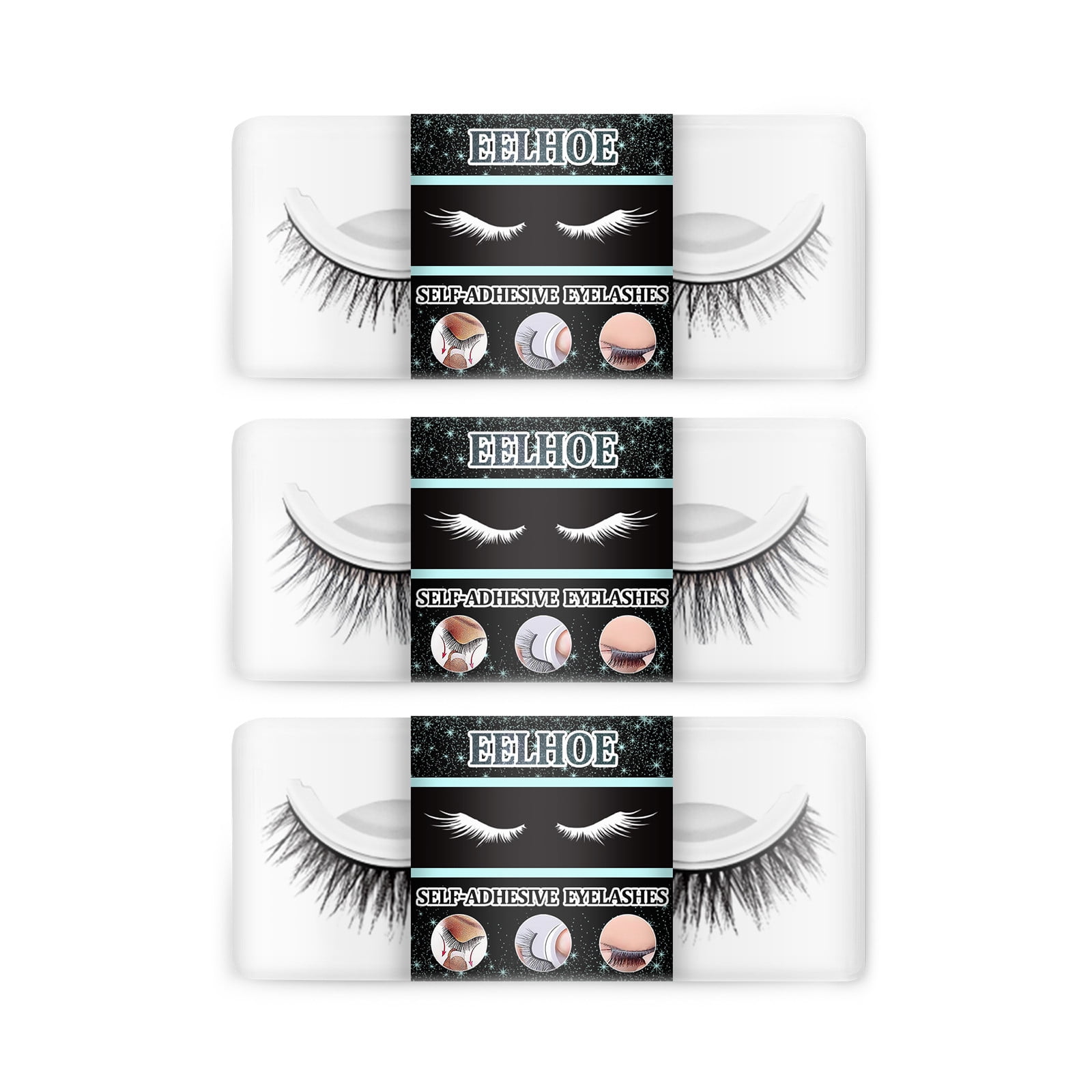 QWANG 2 Pairs Reusable Non Adhesive Self Adhesive Eyelashes Natural