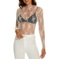 thumbnail image 2 of Liacowi See Through Long Sleeve Tops for Women Sheer Mesh Tops Floral Lace Loose T-Shirts Clubwear, 2 of 6