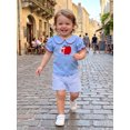 thumbnail image 5 of BemeyourBBs Toddler Baby Girl Back to School Outfit First Day of School Kindergarten Outfits Apple Embroidery Doll Collar Puff Short Sleeve Shirt Tops Stripe Shorts Set 2Pcs Baby Fall Summer Clothes, 5 of 9