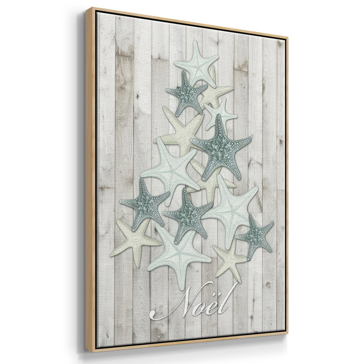Coastal Christmas IV - Framed Gallery Wrapped Holiday Canvas - 17 x 25 - Natural Wood Frame