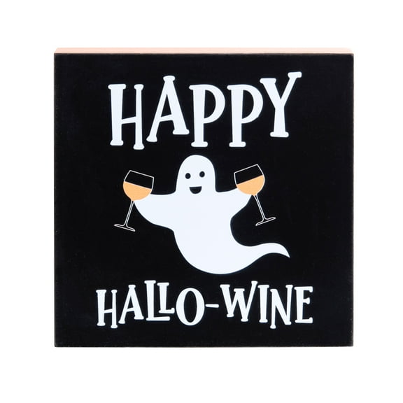 5" "Happy Hallo-Wine" Halloween Shelf Sitter Decoration