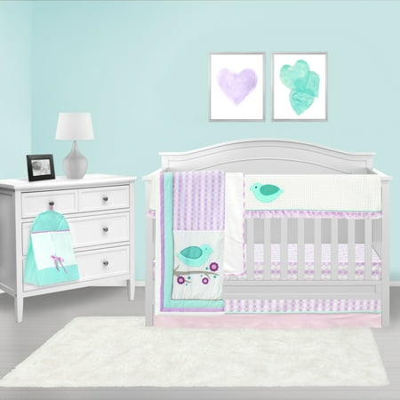 Pam Grace Creations Lovebirds 6 Piece Crib Bedding Set, Lavender
