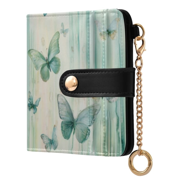 Qxltty Light Green Butterfly Ladies Wallet Rfid Slim Thin Compact Credit Card Women Wallet Zipper Coin Pocket and ID Window for Female Gifts