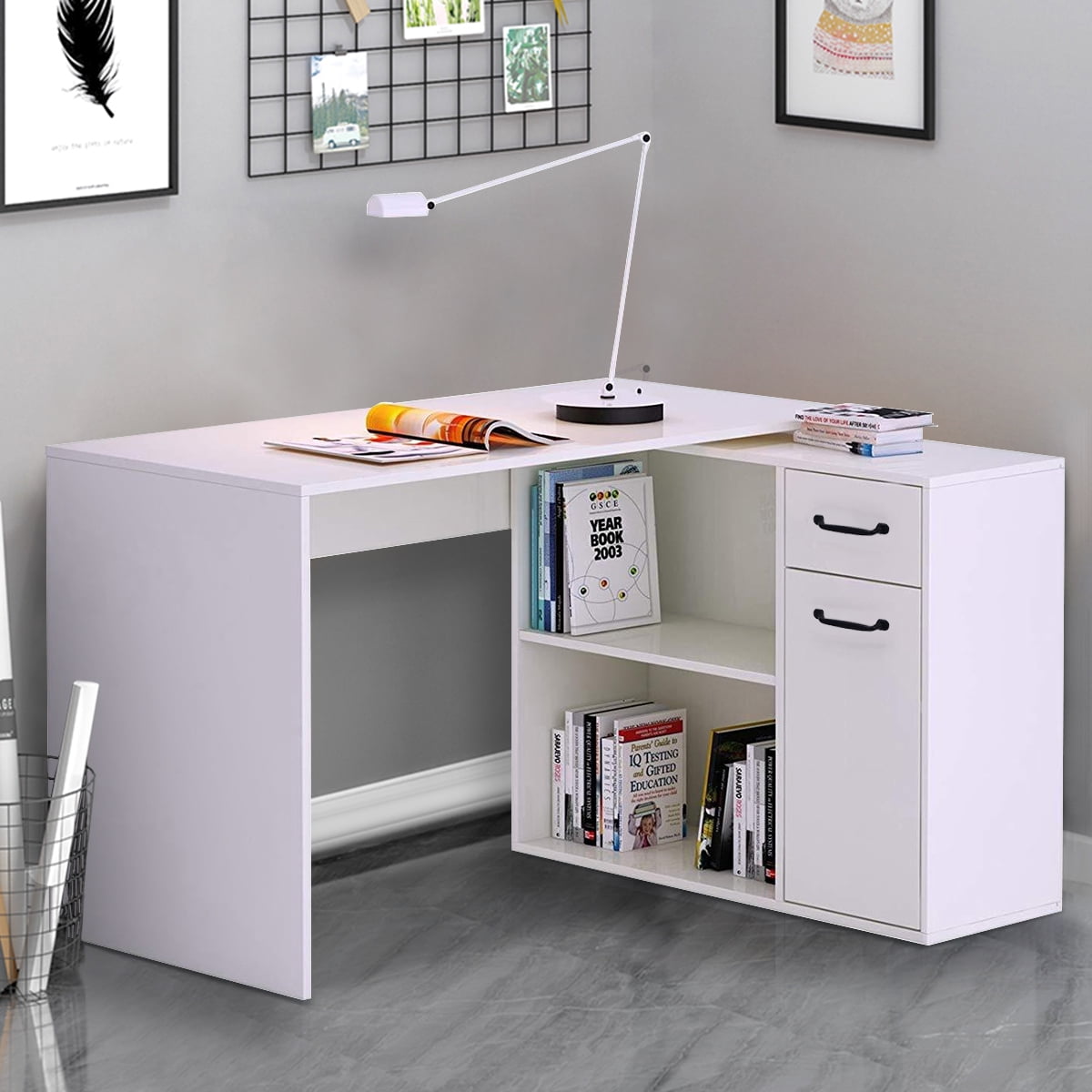180° Rotating LShaped Corner Computer Desk Laptop Writing Table Wood