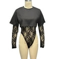 thumbnail image 7 of Gkeoshab Womens Tops Women's Lace Patchwork Print Round Neck Mock Two-Piece Jumpsuit Casual Long Sleeve One-Piece T-Shirt Black XL, 7 of 7